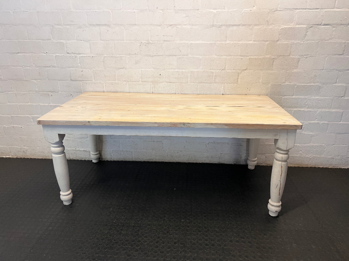 8 Seater White Wash Dining Table - Needs Some Work - 2ndhandwarehouse.com