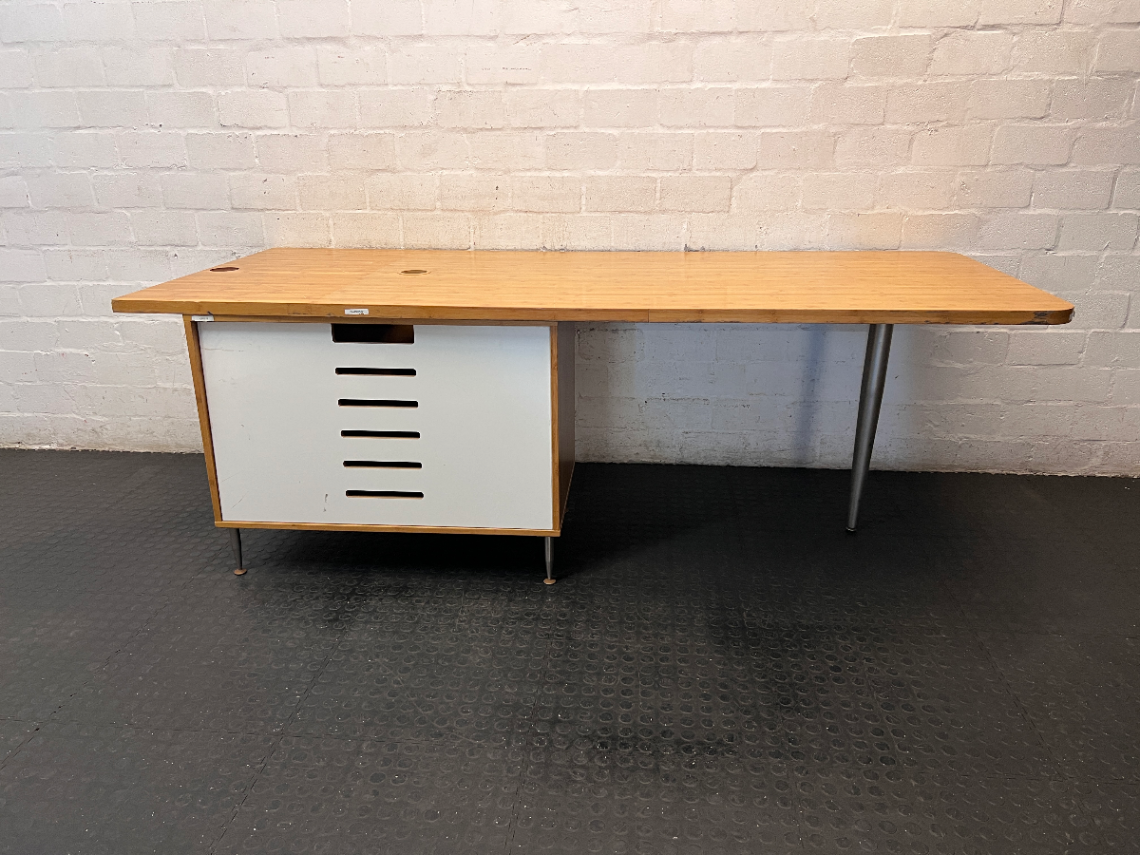 Desk Bottom Cabinet with Slatted Door — Needs Repair & Upkeep - 2ndhandwarehouse.com