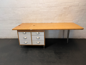 Modern Light Wood Office Desk with 6-Drawer Pedestal - 2ndhandwarehouse.com