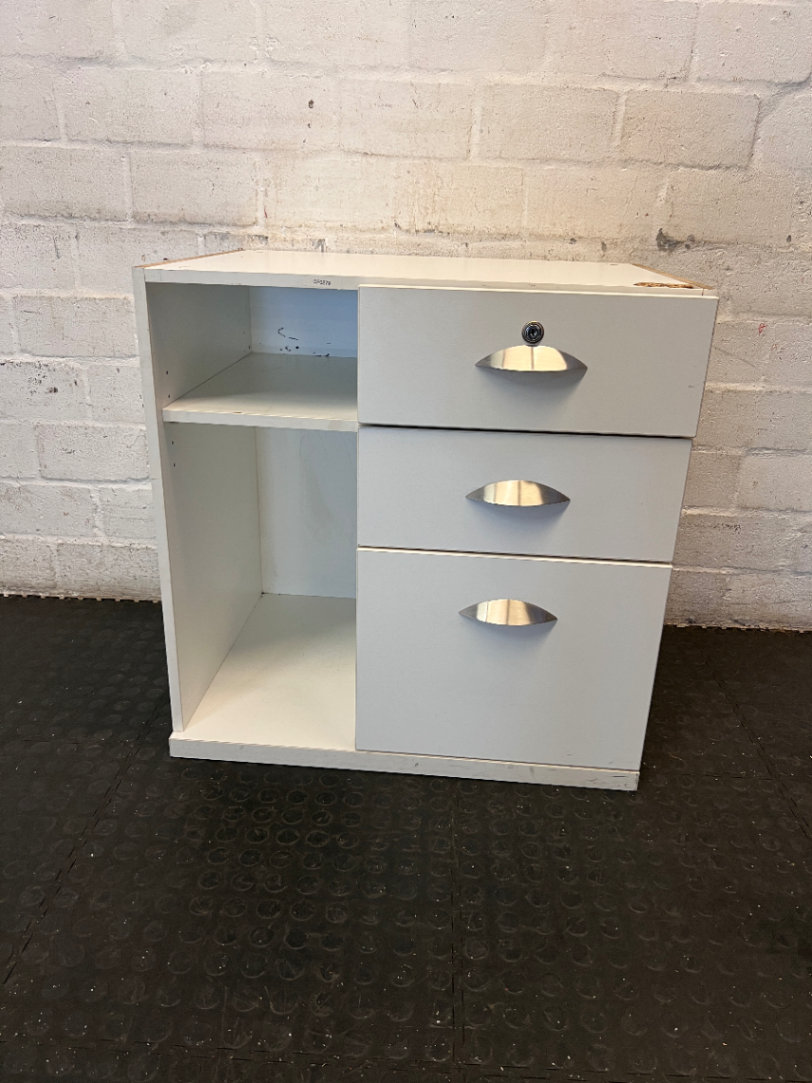 White Desk Pedestal with 3 Drawers - Visible Surface Wear - 2ndhandwarehouse.com