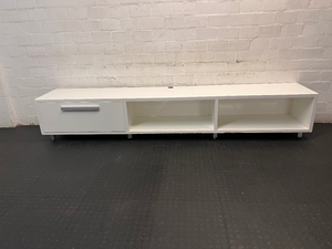 White Duco Large 2.8m TV Unit with Drawer — Used Good Condition with Minor Edge Wear - 2ndhandwarehouse.com