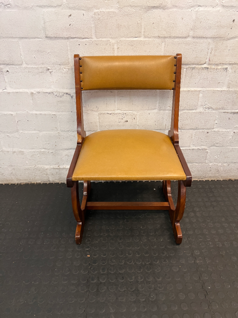 Vintage Style Wooden Dining Chair with Studded Upholstery — Seat Damaged and Needs Repair - 2ndhandwarehouse.com