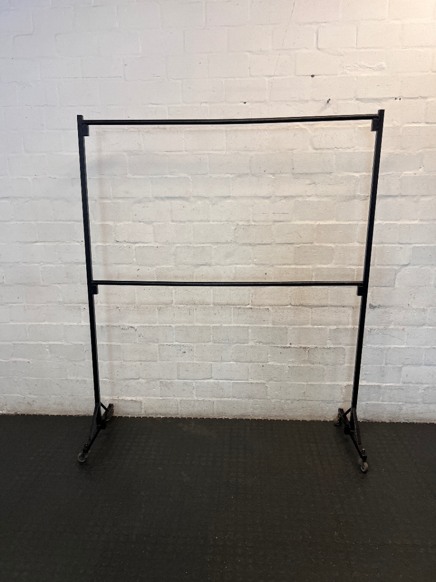 Double Black Metal Mobile Clothing Rail — Good Working Order - 2ndhandwarehouse.com
