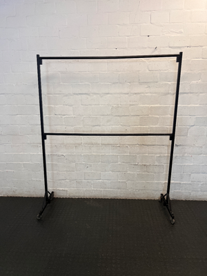 Double Black Metal Mobile Clothing Rail — Good Working Order - 2ndhandwarehouse.com