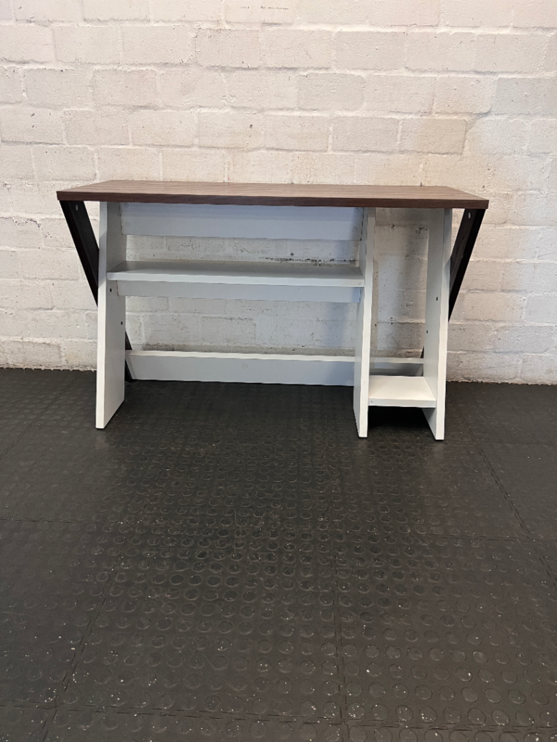 Two-Tone Modern Office Desk with Built-in Shelving — Good Condition - Requires Assembly - 2ndhandwarehouse.com