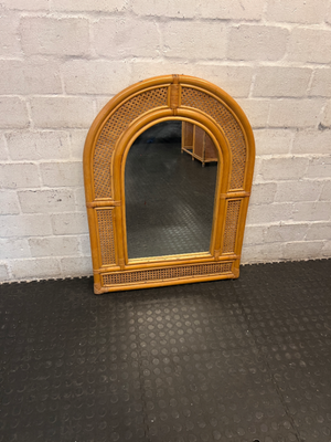 Arched Rattan and Cane Webbing Wall Mirror — Good Condition - 2ndhandwarehouse.com