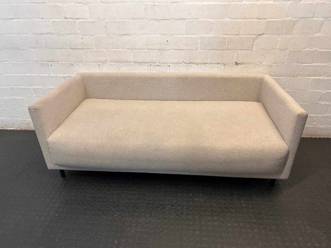 Modern Neutral Woven 2 Seater Couch — Well Used and In Fair C - 2ndhandwarehouse.com