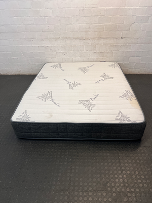 Queen Size Bamboo Motif Mattress with Grey Side Panels — Fair Condition with Visible Staining - 2ndhandwarehouse.com