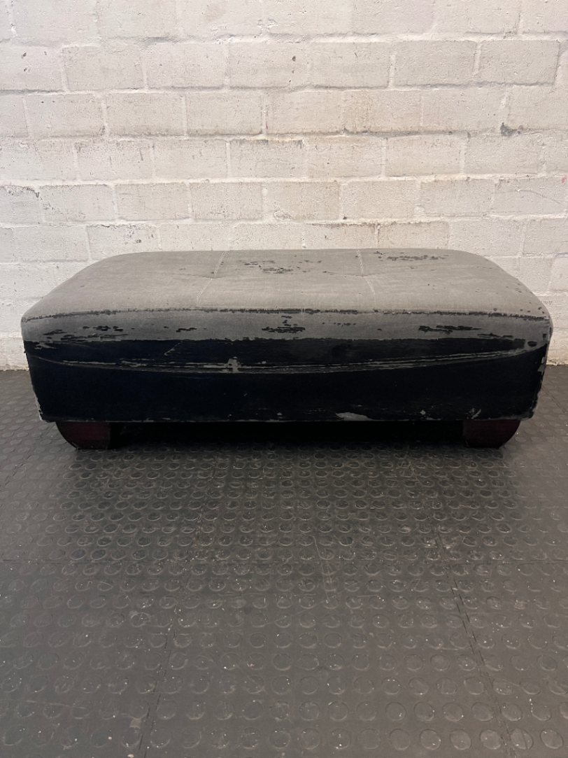 Button-Tufted Rectangular Ottoman with Wooden Feet — Significant Peeling and Surface Wear - 2ndhandwarehouse.com