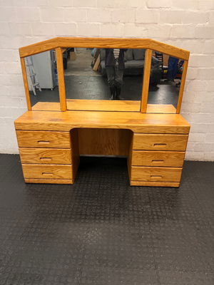 Wooden Dressing Table with Triple Mirror and Six Drawers — Good Working Order - 2ndhandwarehouse.com