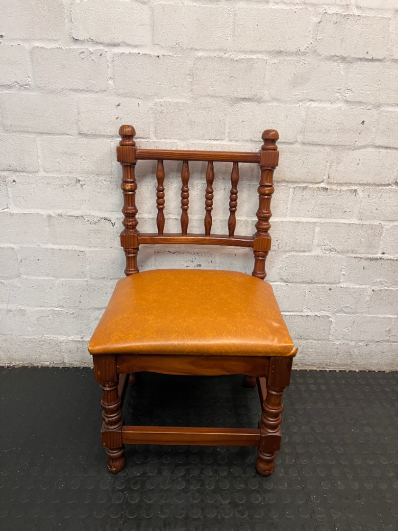 Vintage-Style Turned Wood Dining Chair with Padded Seat — Fair Condition, One Chair Damaged and Needs Repair - 2ndhandwarehouse.com
