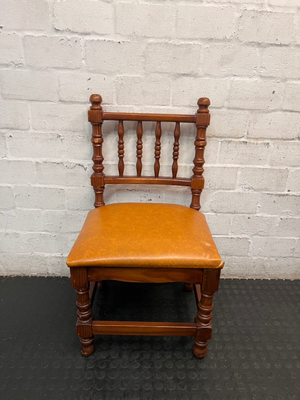 Vintage-Style Turned Wood Dining Chair with Padded Seat — Fair Condition, One Chair Damaged and Needs Repair - 2ndhandwarehouse.com