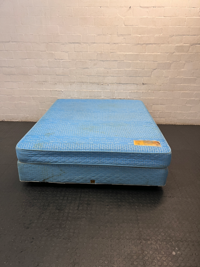Sealy Posturepedic Queen Mattress in Blue — Visible Staining on Mattress and Base - 2ndhandwarehouse.com