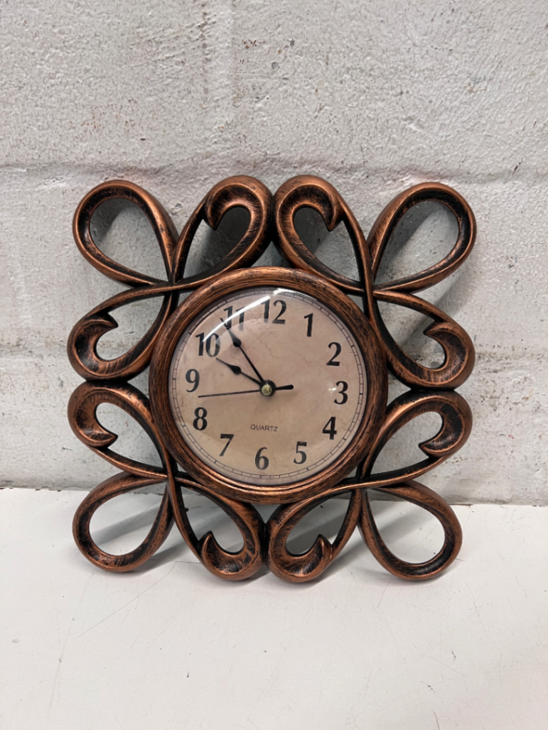 Bronze Scrollwork Quartz Wall Clock — Good Working Order - 2ndhandwarehouse.com