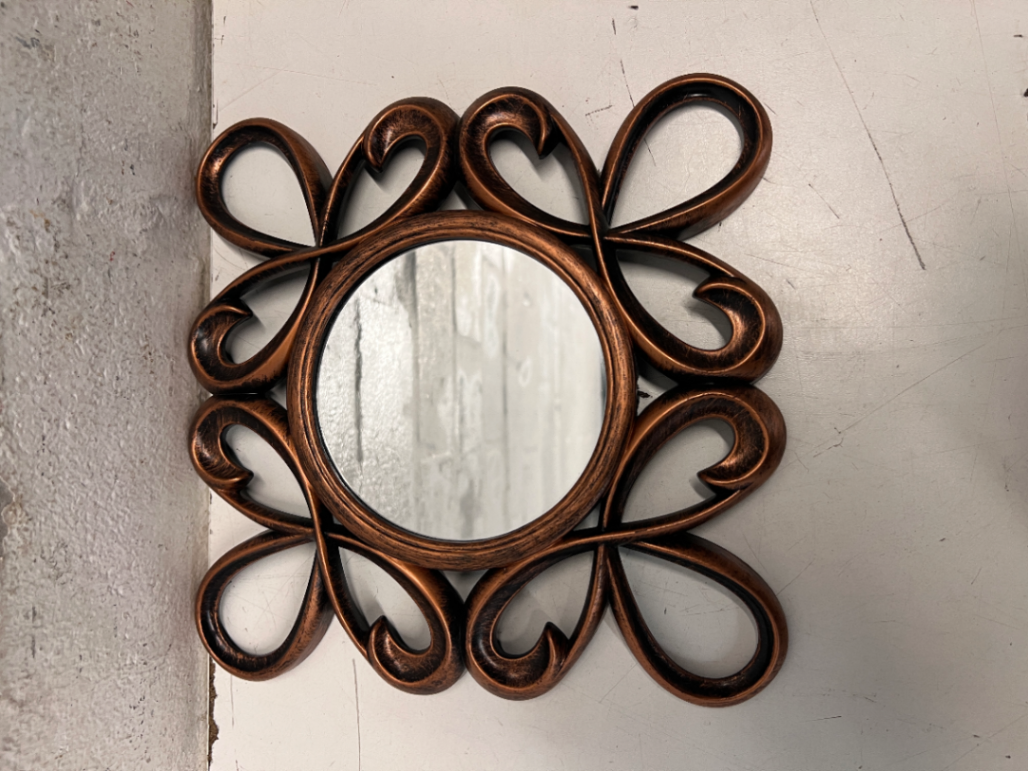 Ornate Bronze-Tone Scrollwork Wall Mirror — Good Working Order - 2ndhandwarehouse.com