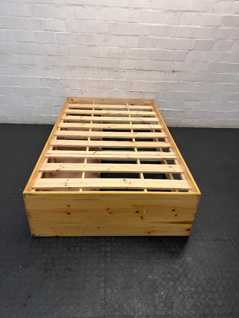 Single Wooden Bed Frame with White Storage Drawers — Good Condition with Minor Dust - 2ndhandwarehouse.com