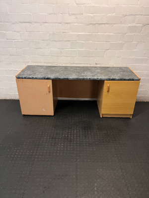 Grey Marble-Effect Top Office Desk with Side Cupboards — Backing Loose and Fragile Structure - 2ndhandwarehouse.com