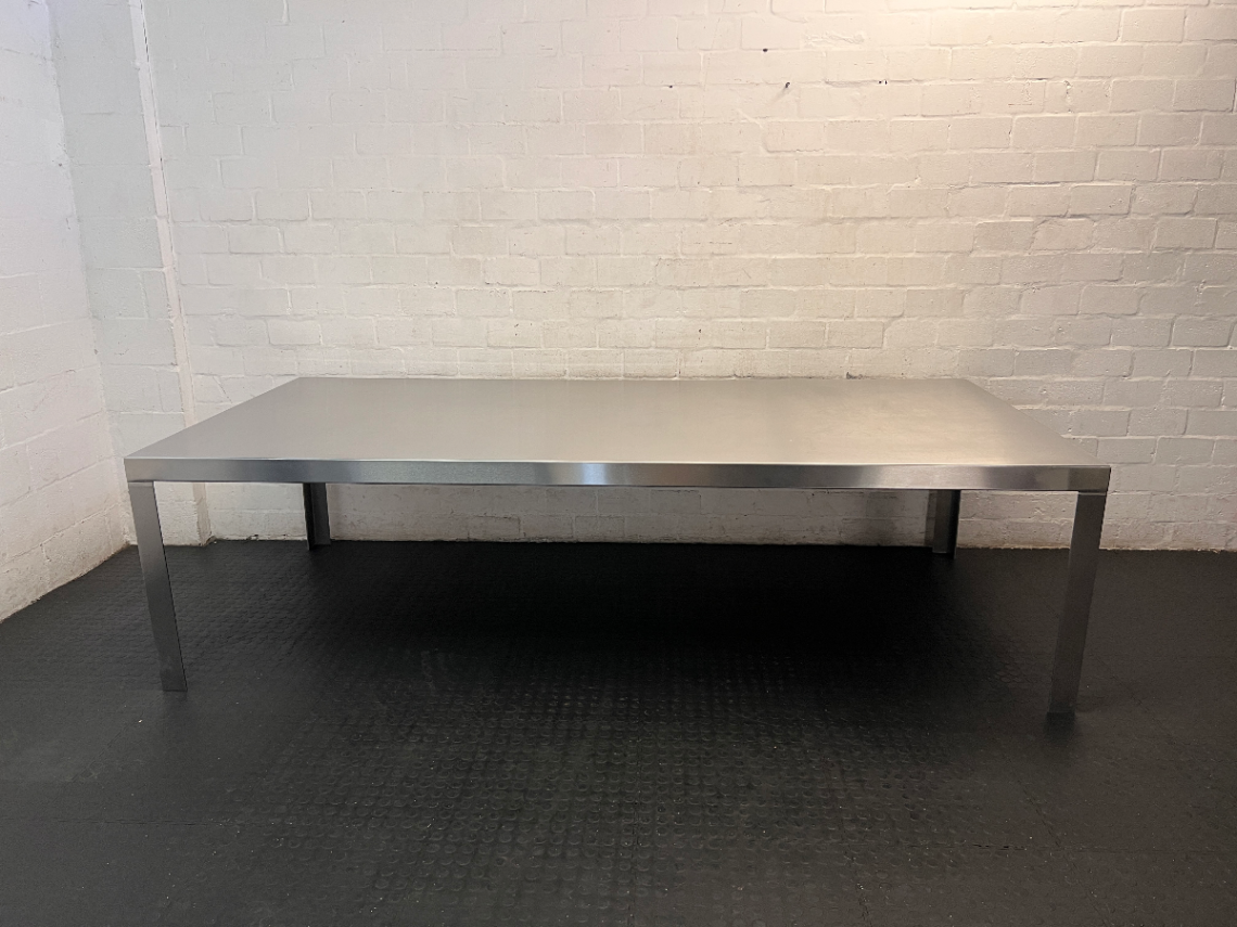 Brushed Aluminium Industrial Dining Table — Well-Maintained Condition - 2ndhandwarehouse.com