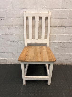 Two-Tone Pine Dining Chair with White Slatted Back — Visible Paint Wear and Surface M - 2ndhandwarehouse.com