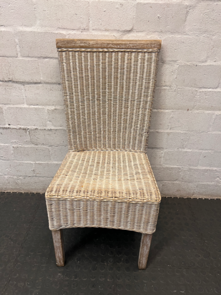 Woven Wicker Dining Chair with Wooden Detail - 2ndhandwarehouse.com