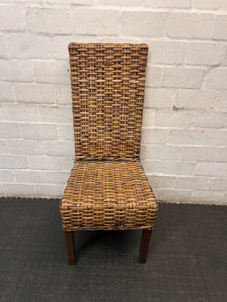 High-Back Woven Rattan Dining Chair - 2ndhandwarehouse.com