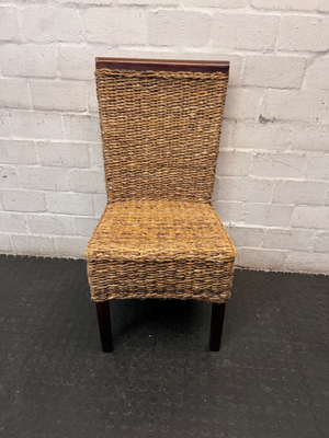 Woven Natural Fibre Dining Chair with Dark Wood Trim - 2ndhandwarehouse.com