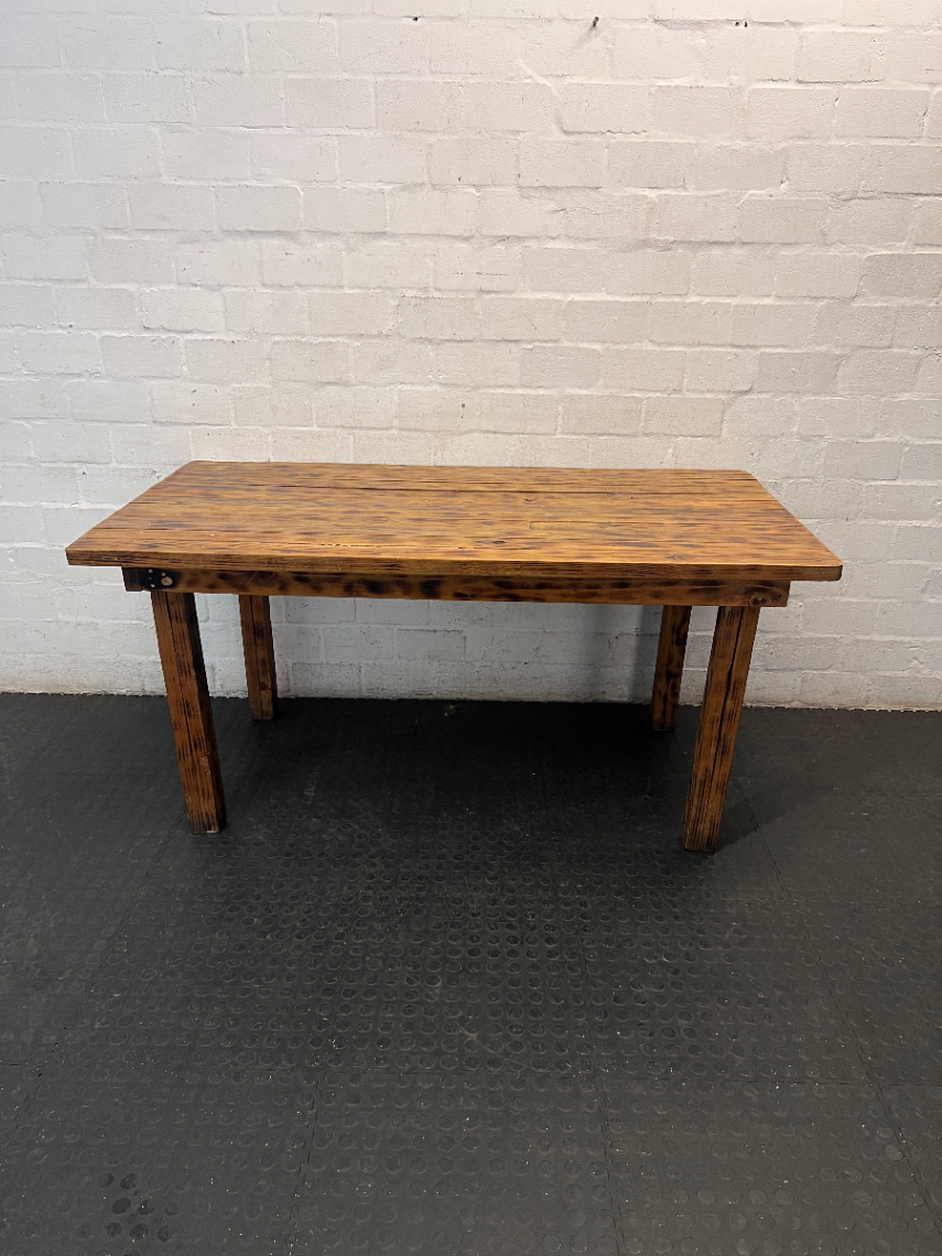Slatted Pine Dining Table in Chestnut Finish — Good Working O - 2ndhandwarehouse.com