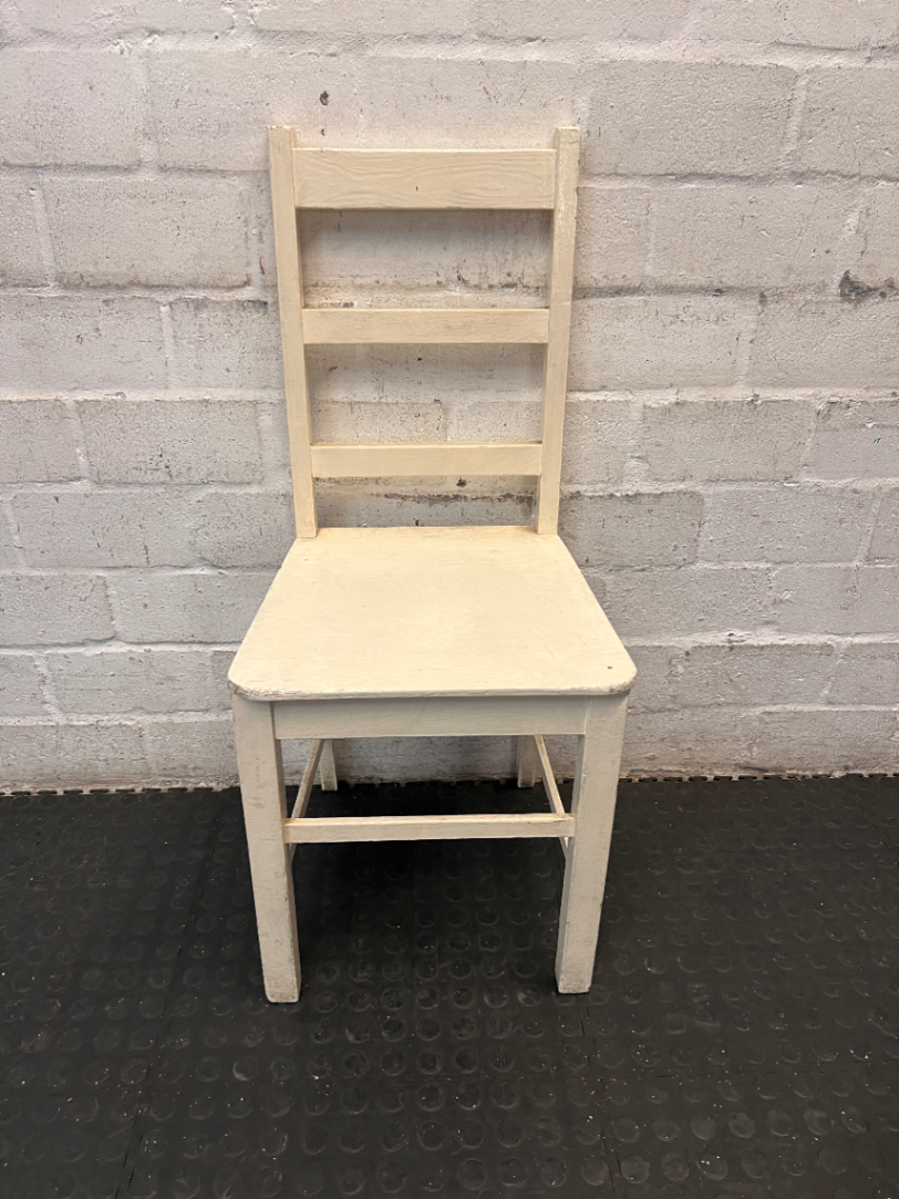 White Enamel Painted Pine Ladder-Back Dining Chair — Chipped Enamel Finish and Surface W - 2ndhandwarehouse.com