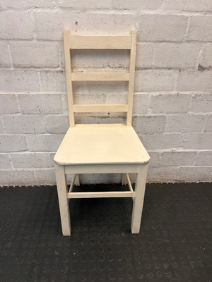 White Enamel Painted Pine Ladder-Back Dining Chair — Chipped Enamel Finish and Surface W - 2ndhandwarehouse.com