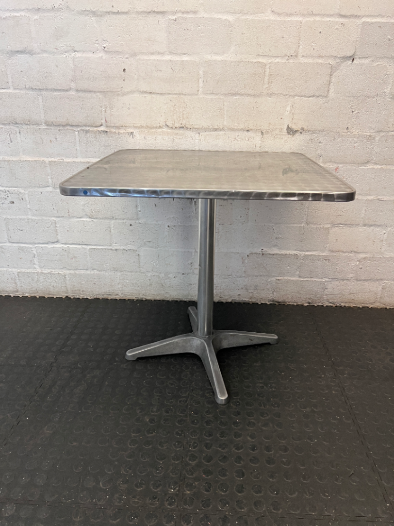 Square Stainless Steel Cafe Table with Pedestal Base - 2ndhandwarehouse.com