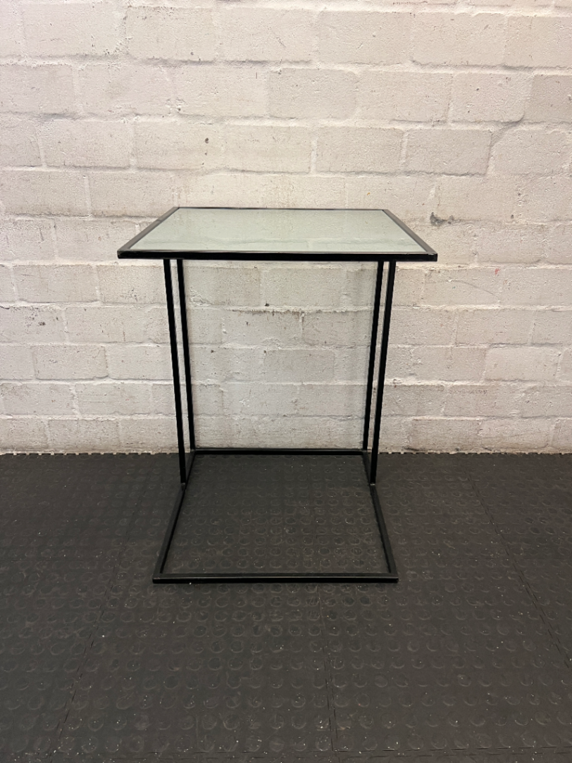 Z-Shaped Black Steel and Glass Side Table — Fair Used C - 2ndhandwarehouse.com