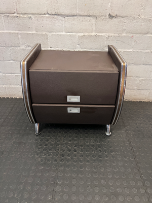 Brown 2-Drawer Side Table with Chrome Details — Paint Droplets on S - 2ndhandwarehouse.com