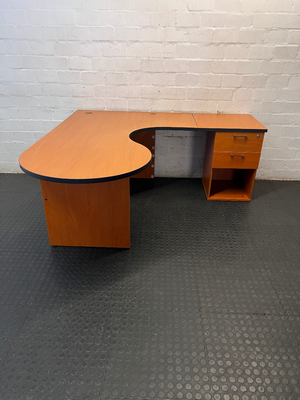 Cherry Wood Finish L-Shaped Desk with Drawers — Missing Drawer Connectors and Panel S - 2ndhandwarehouse.com