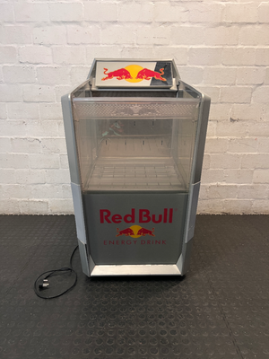 Red Bull Branded Silver Floor Standing Display Fridge — Functional with Audible Noise During O - 2ndhandwarehouse.com