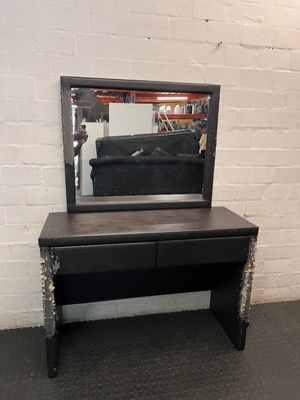 Dark Brown Upholstered Dressing Table with Mirror — Damaged Frame and Mirror Surround