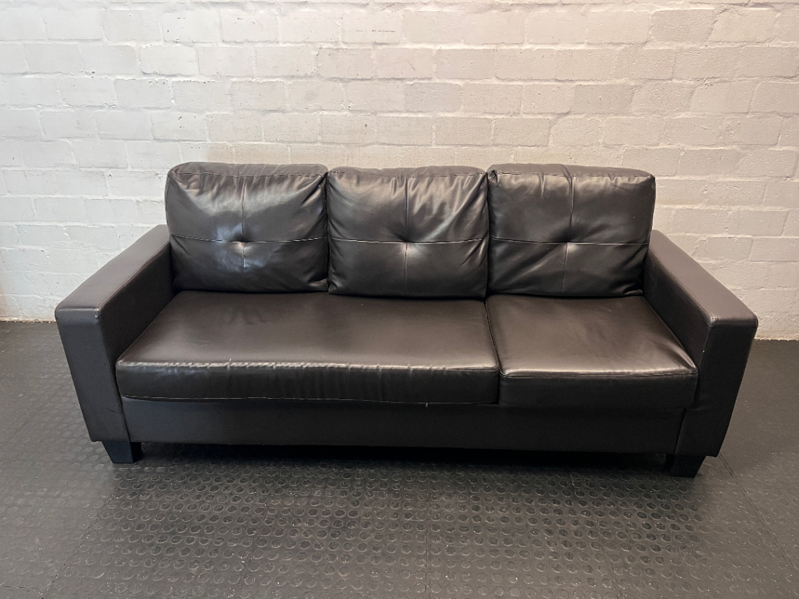 Black Faux-Leather 3 Seater Couch — Torn Under-Fabric and Edge Tearing
