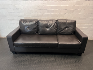 Black Faux-Leather 3 Seater Couch — Torn Under-Fabric and Edge Tearing