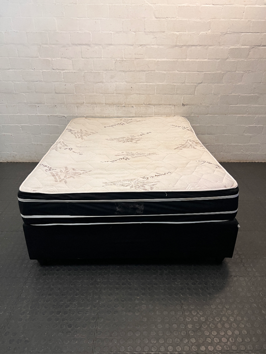 Bamboo Patterned Mattress and Base Set — Fair Condition with Visible Surface Marks