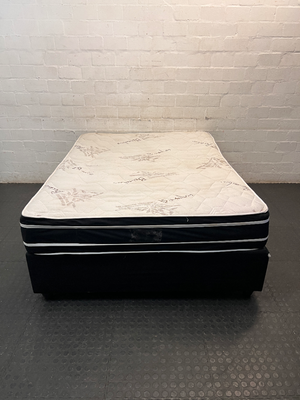 Bamboo Patterned Mattress and Base Set — Fair Condition with Visible Surface Marks
