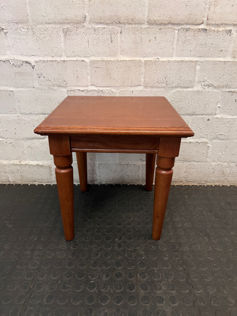 Classic Square Wooden Side Table with Turned Legs — Clean and Well Maintained - 2ndhandwarehouse.com