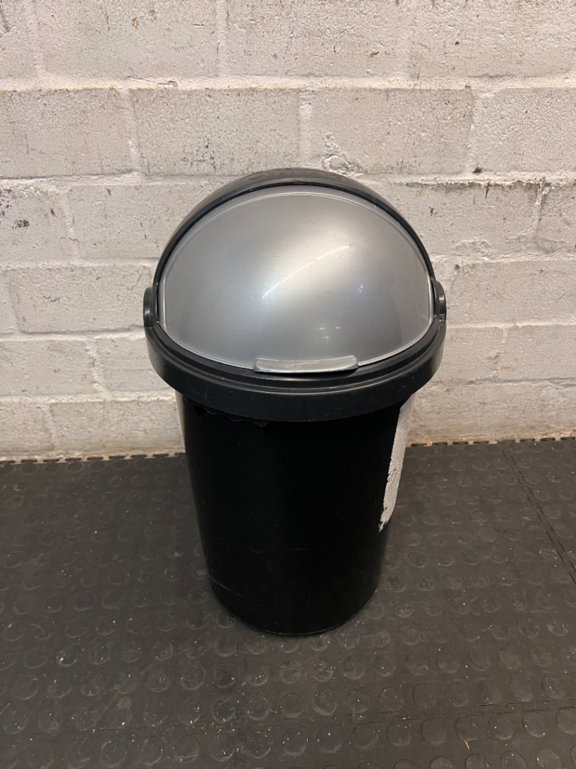 Black and Silver Flip-Lid Plastic Bin