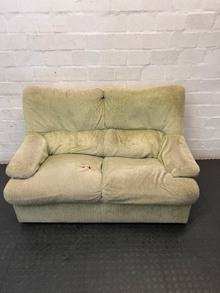 Corduroy Upholstered 2 Seater Couch in Olive Green
