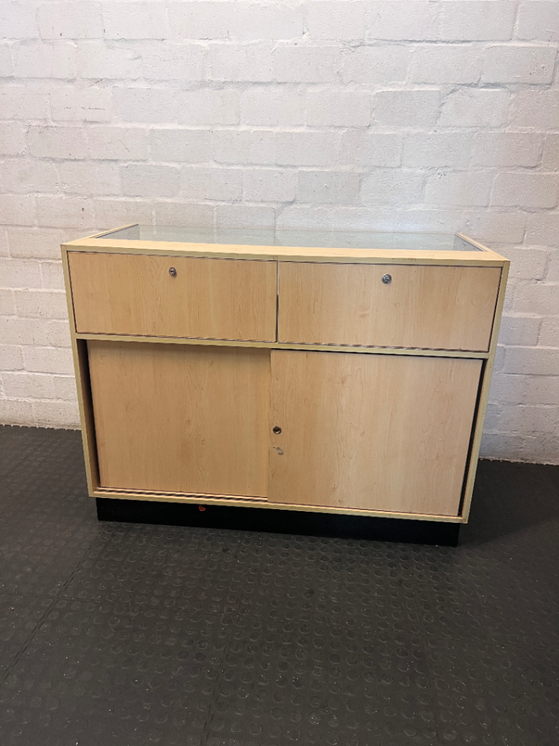 Light Wood-Look Glass Top Retail Display Counter
