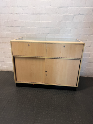 Light Wood-Look Glass Top Retail Display Counter