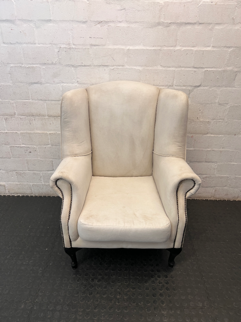 Classic White Upholstered Wingback Chair with Stud Detail