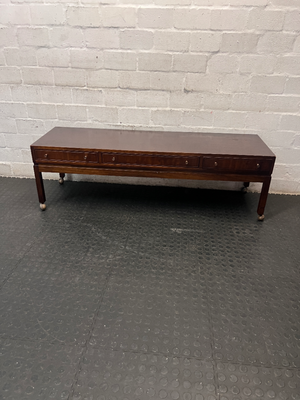 Long Wood Serving Trolley with Drawers and Wheels — Fair Condition with Surface Scratches