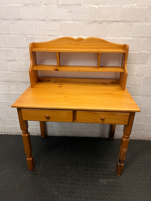 Wooden Study Desk with Display Hutch and Drawers — Fair Condition with Visible Wear