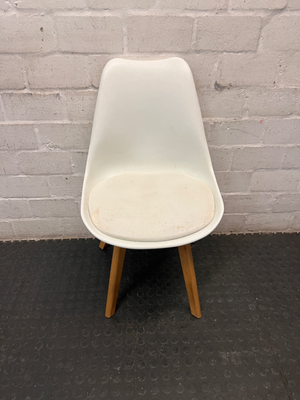 White Moulded Plastic Dining Chair with Wood Legs