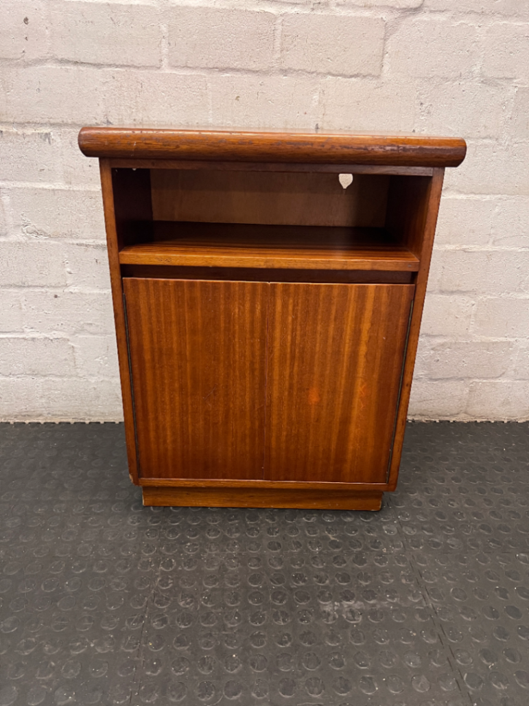 Compact Wood TV Unit with Storage Doors — Fair Condition with Surface Wear