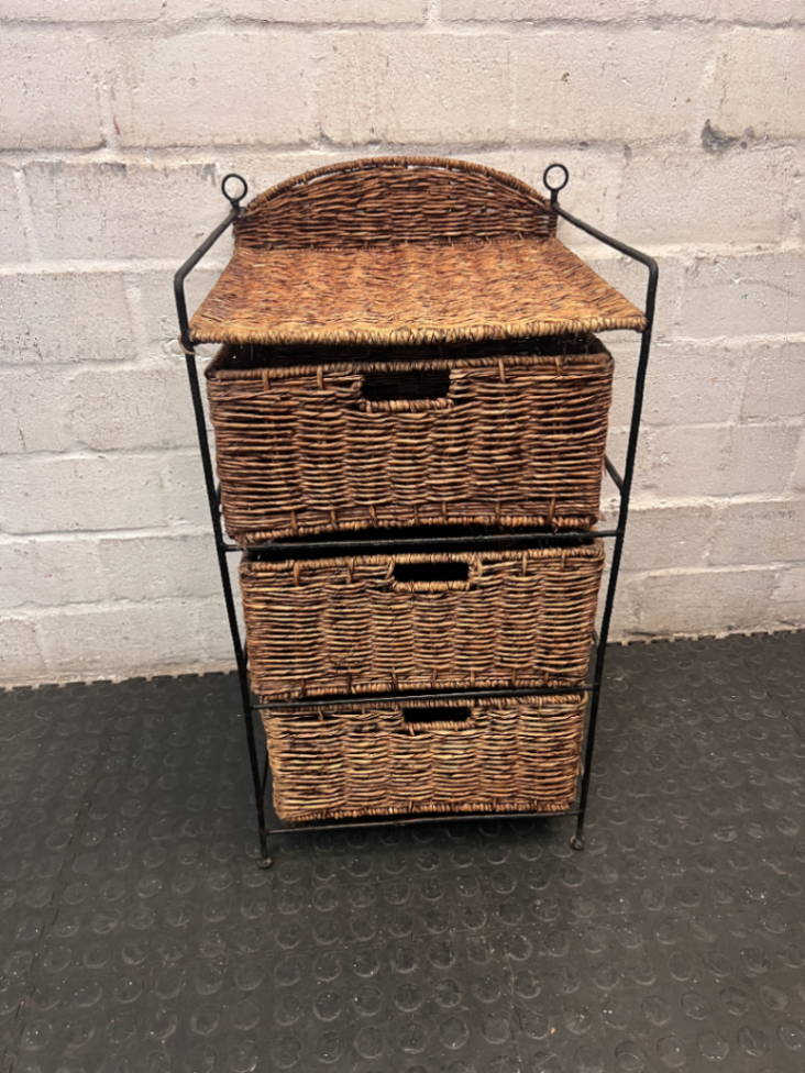 Woven Wicker and Metal Storage Chest
